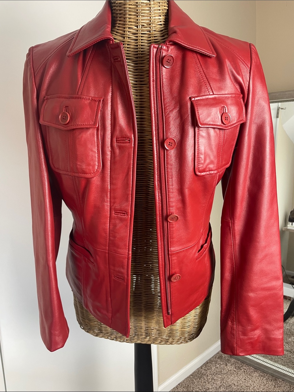 Kenneth Cole Reaction Red Women's Leather Button-Front Jacket - Picture 7 of 10